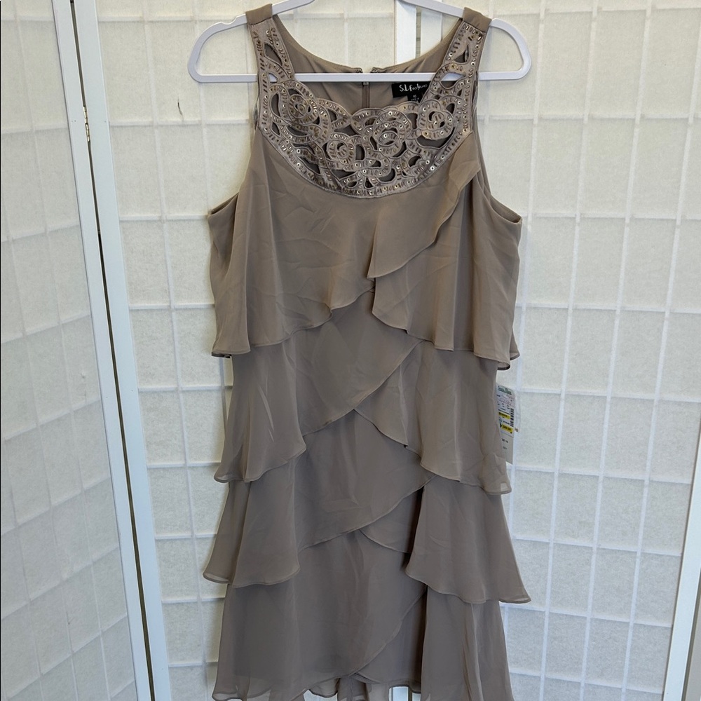 S.L. Fashions Women's Beige Asymmetrical Dress